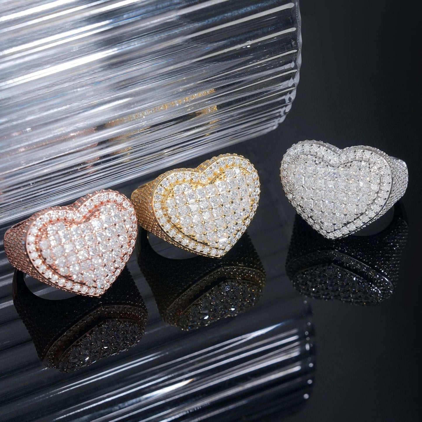 Princess-Cut Moissanite Heart Ring | S925 Silver Hip Hop Fashion Jewelry - CaratixJewelry