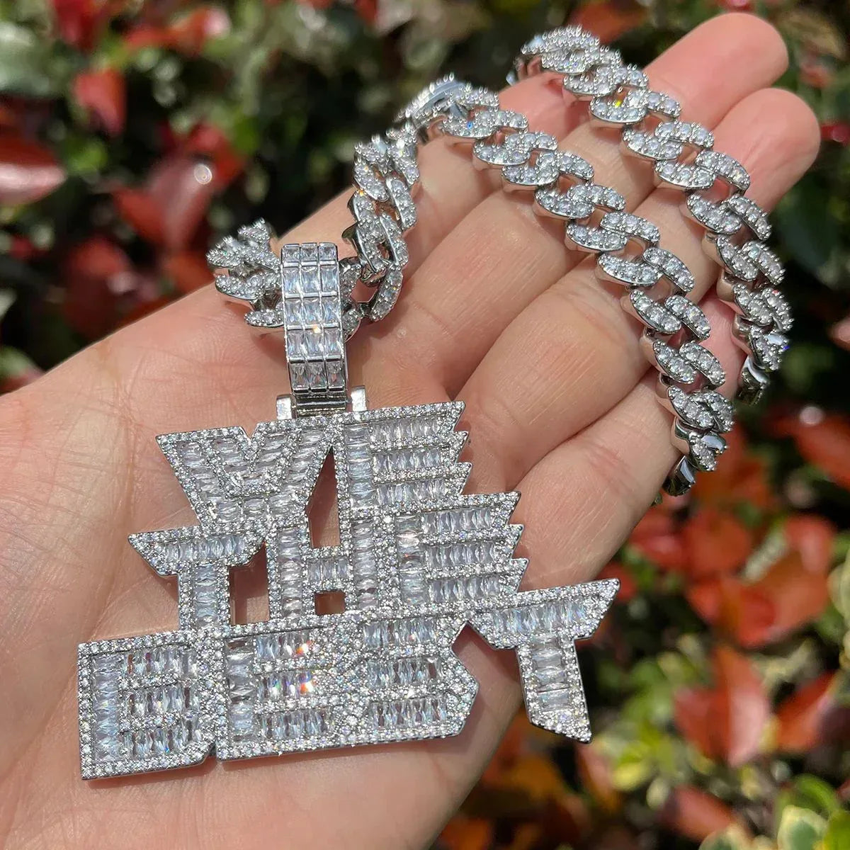 Iced Out "We The Best" Letter Pendant | Men's Hip Hop Slogan Necklace | Premium Copper CZ Motivational Jewelry | DJ Khaled Style Bling | Caratix - CaratixJewelry