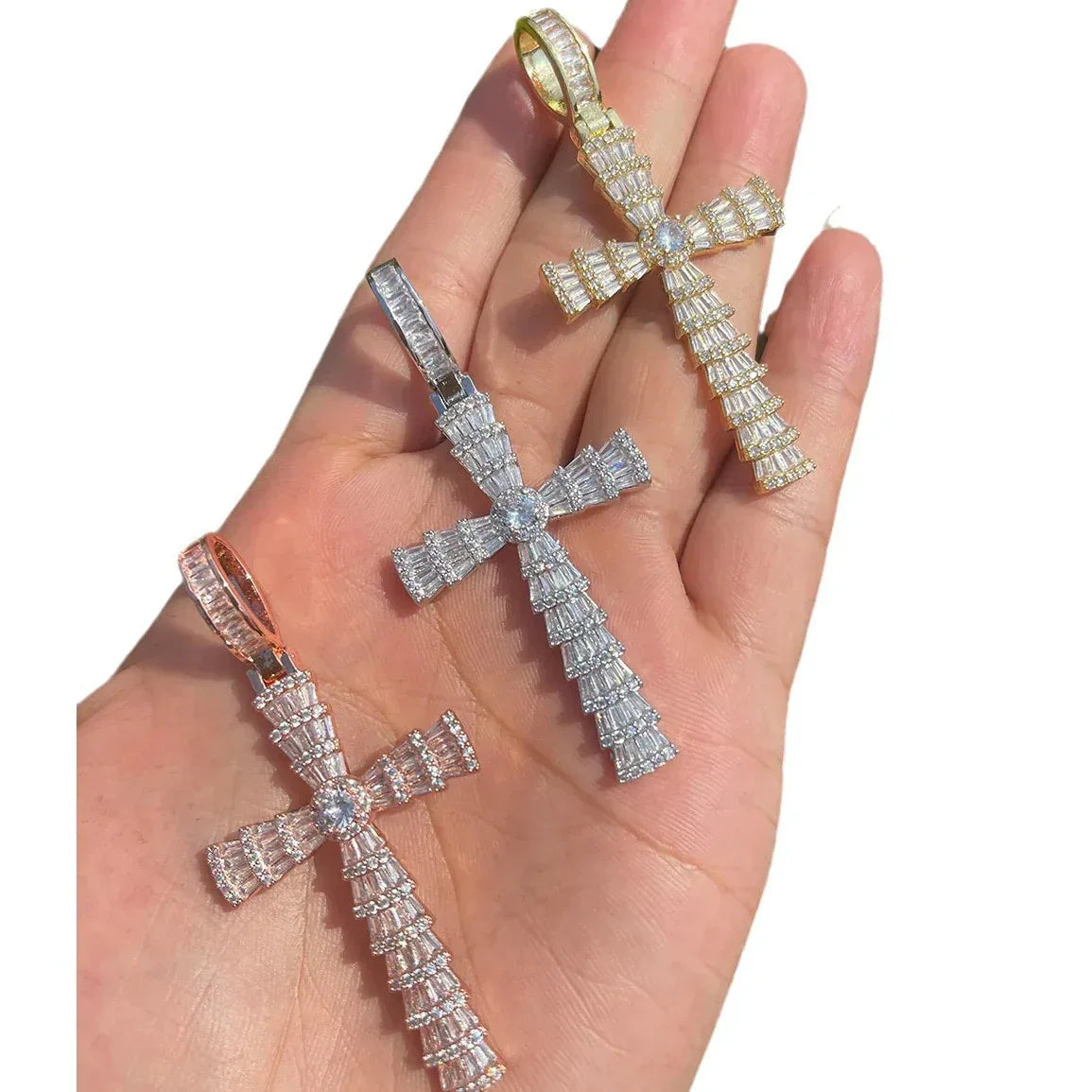 Men's 3D Stacked Crucifix Necklace | Premium Copper CZ "Double Cross" Jewelry - CaratixJewelry