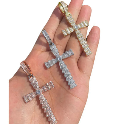 Men's 3D Stacked Crucifix Necklace | Premium Copper CZ "Double Cross" Jewelry - CaratixJewelry