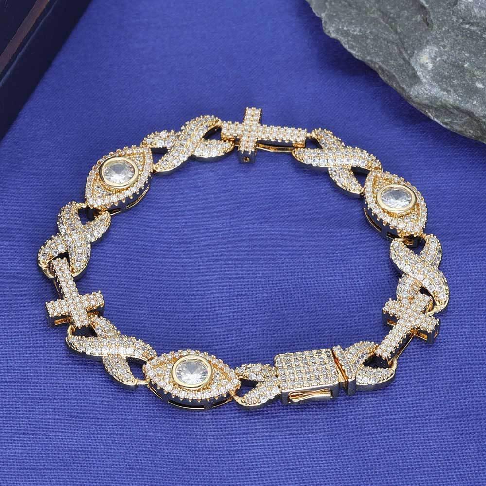 Iced Out Eye Cross Figure 8 Bracelet Zircon Hip Hop Jewelry for Men | Caratix Jewelry - CaratixJewelry