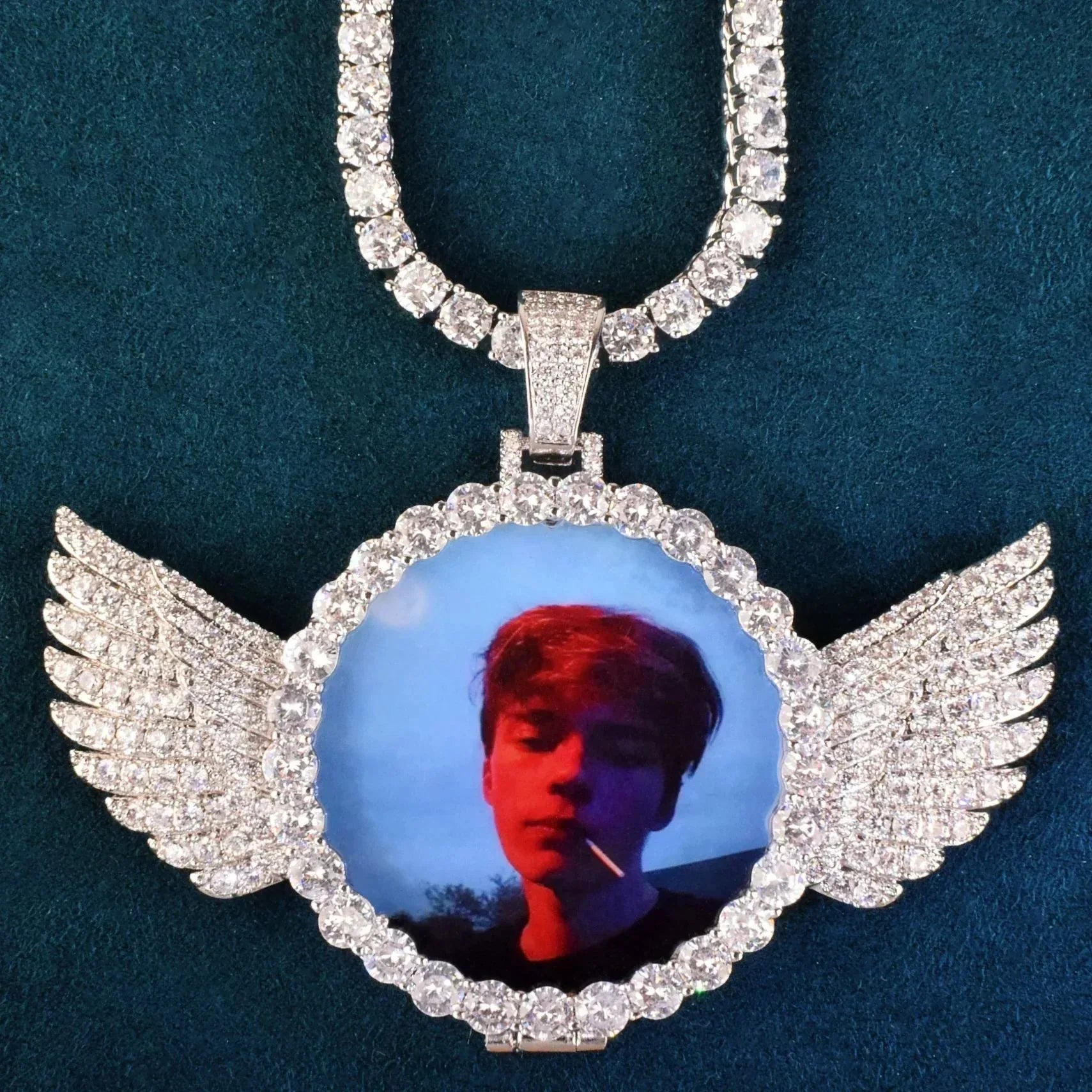 Wing Flip-Open Photo Pendant | CZ Iced Out DIY Custom Picture Hip Hop Necklace - CaratixJewelry