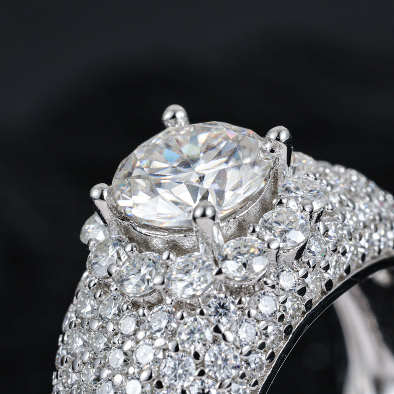 Moissanite Starburst Ring S925 Silver Hip Hop Band | Caratix