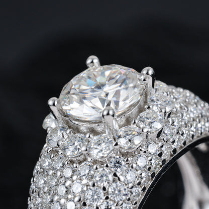 Moissanite Starburst Ring S925 Silver Hip Hop Band | Caratix
