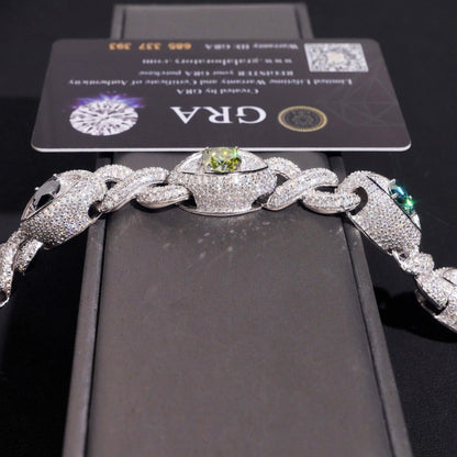 Iced-Out Eye Design Moissanite Cuban Link Bracelet – 925 Sterling Silver Hip Hop Men’s Streetwear Jewelry - CaratixJewelry