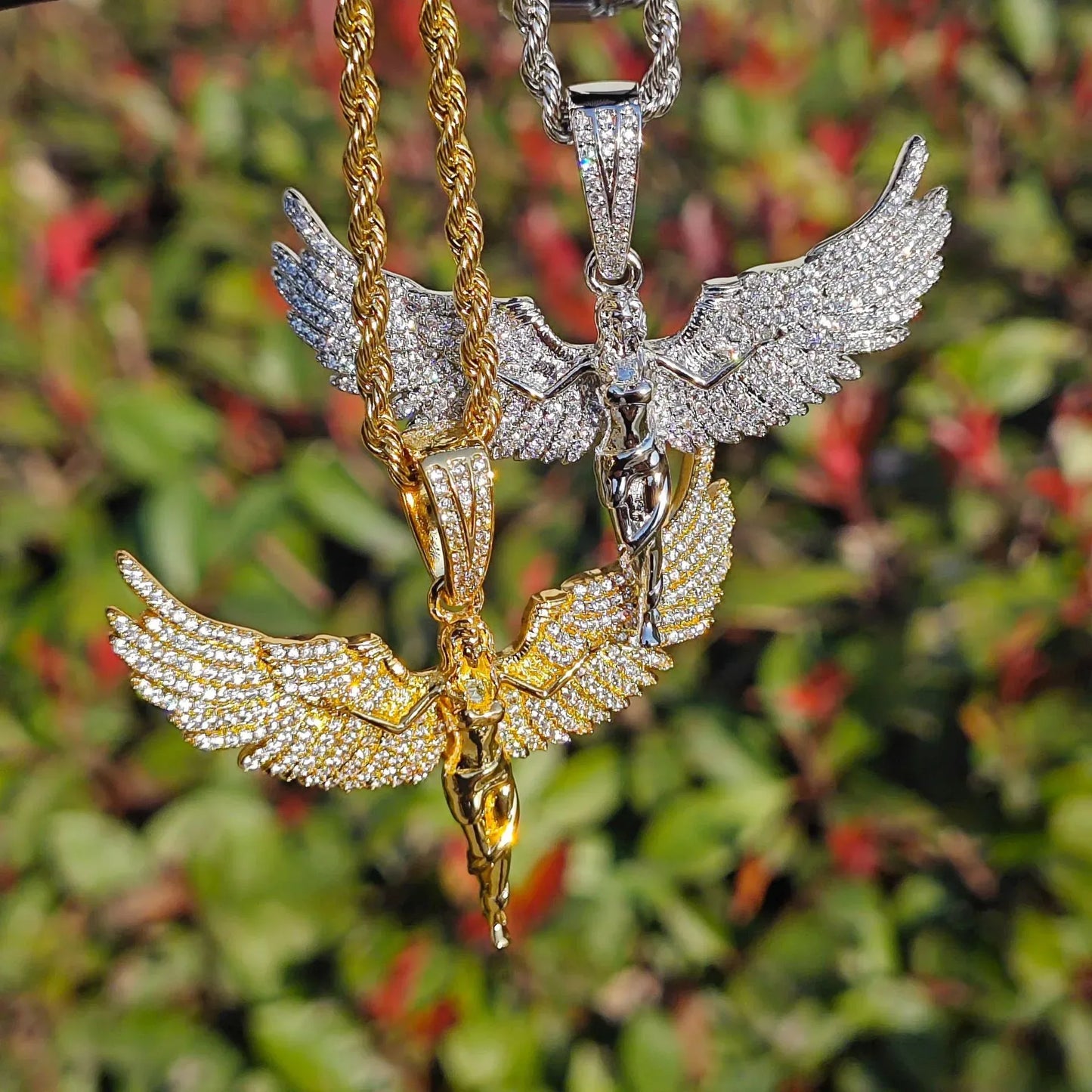 Iced Out Angel Wing Pendant Necklace – Hip Hop CZ Streetwear Jewelry - CaratixJewelry