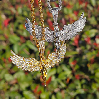 Iced Out Angel Wing Pendant Necklace – Hip Hop CZ Streetwear Jewelry - CaratixJewelry
