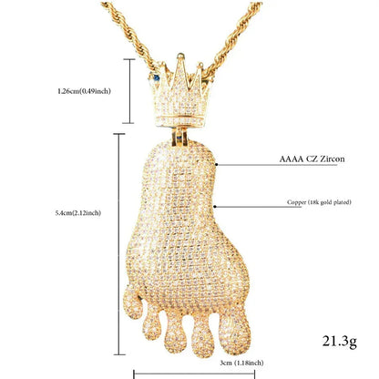 Iced Out Footprint Pendant Necklace | CZ Hip Hop Unisex Trendy Jewelry - CaratixJewelry
