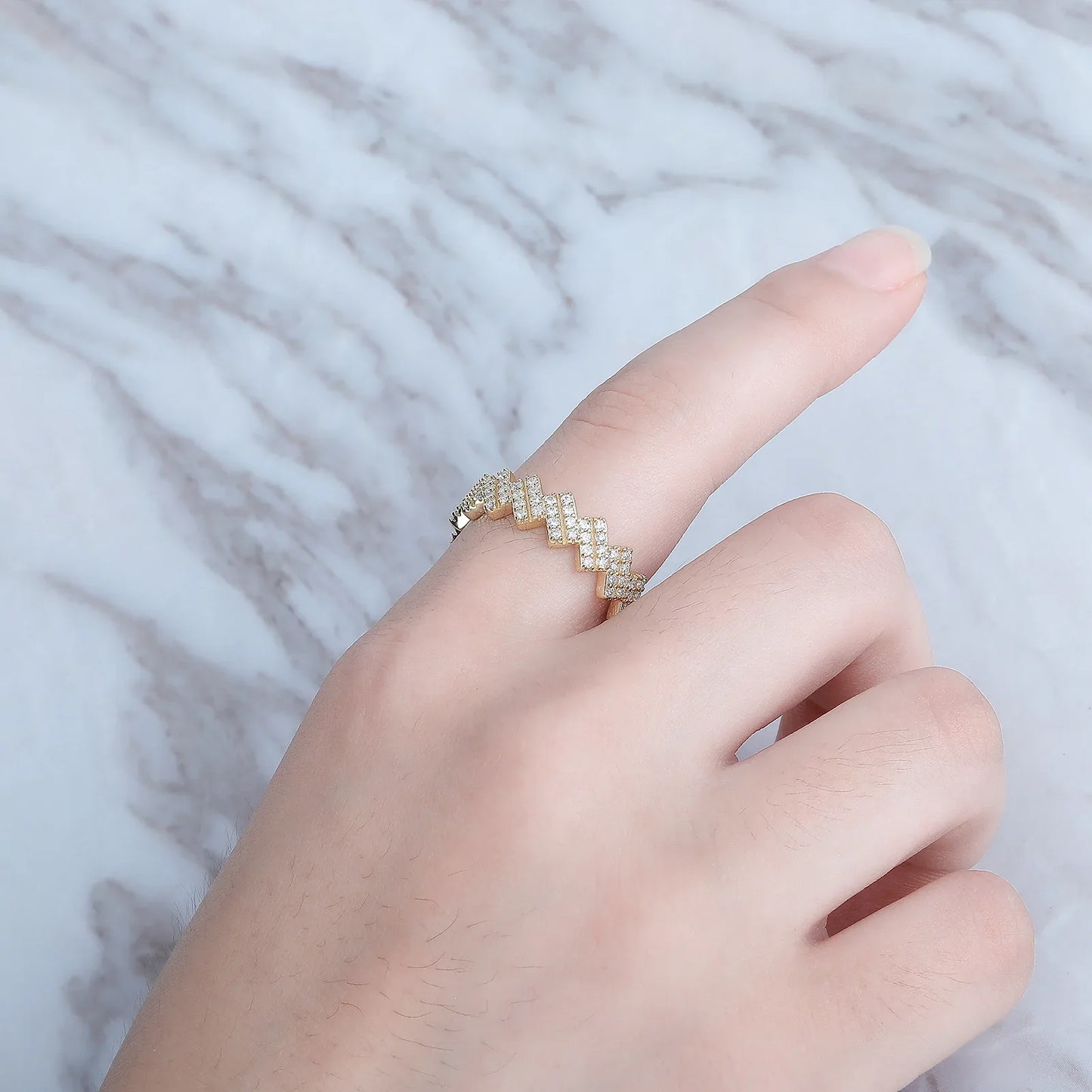 S925 Sterling Silver Wavy Band | Iced Out Ripple Ring | Caratix