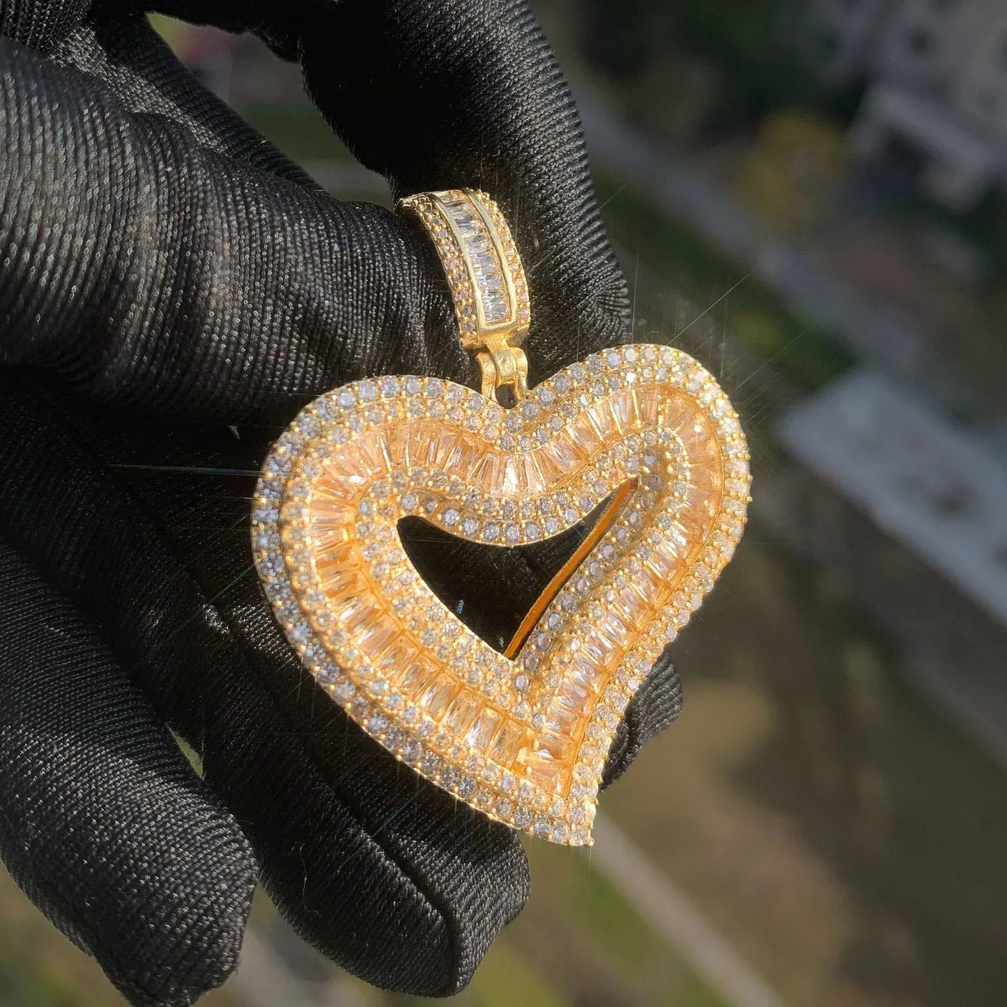 Baguette Heart Pendant Necklace | CZ Iced Out Hip Hop Unisex Trend Jewelry - CaratixJewelry