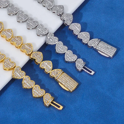 8mm Heart Moissanite Cuban Link Chain – S925 Sterling Silver Iced-Out Hip Hop Men’s Luxury Streetwear Necklace - CaratixJewelry