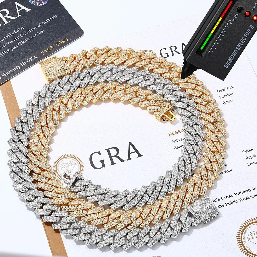 14mm Micro-Paved Moissanite -Cut Cuban Link Chain for Men – S925 Sterling Silver Luxury Hip Hop Necklace - CaratixJewelry