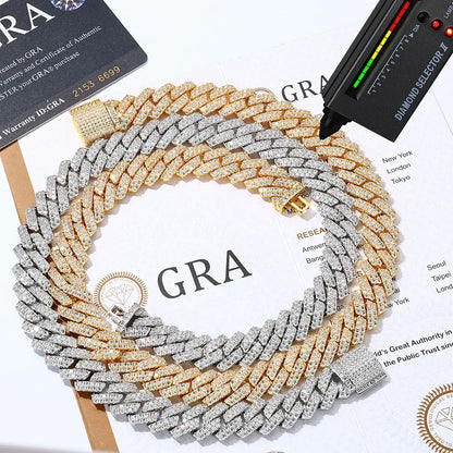 14mm Micro-Paved Moissanite -Cut Cuban Link Chain for Men – S925 Sterling Silver Luxury Hip Hop Necklace - CaratixJewelry