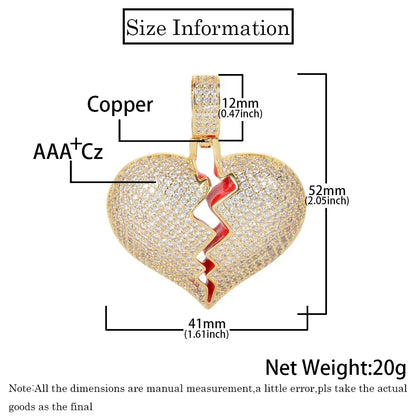 Heartbreak Pendant Necklace with Copper Frame and Zircon Stones for Couples | Caratix Jewelry - CaratixJewelry