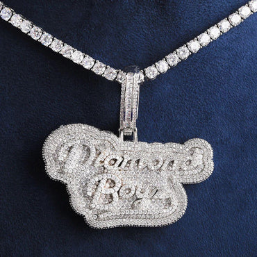 Iced Out " Boyz" Letter Pendant | Men's Real Copper CZ Necklace - CaratixJewelry