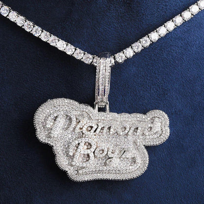 Iced Out " Boyz" Letter Pendant | Men's Real Copper CZ Necklace - CaratixJewelry