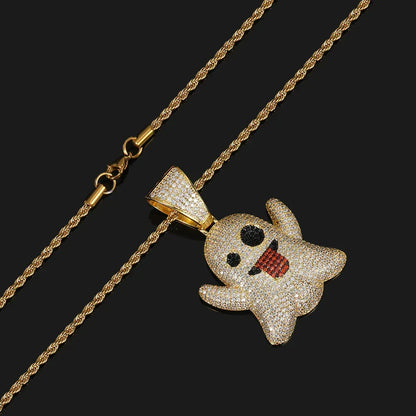 Large Tongue Out Ghost Pendant Necklace with Micro-Pave Zircon for Men | Caratix Jewelry - CaratixJewelry