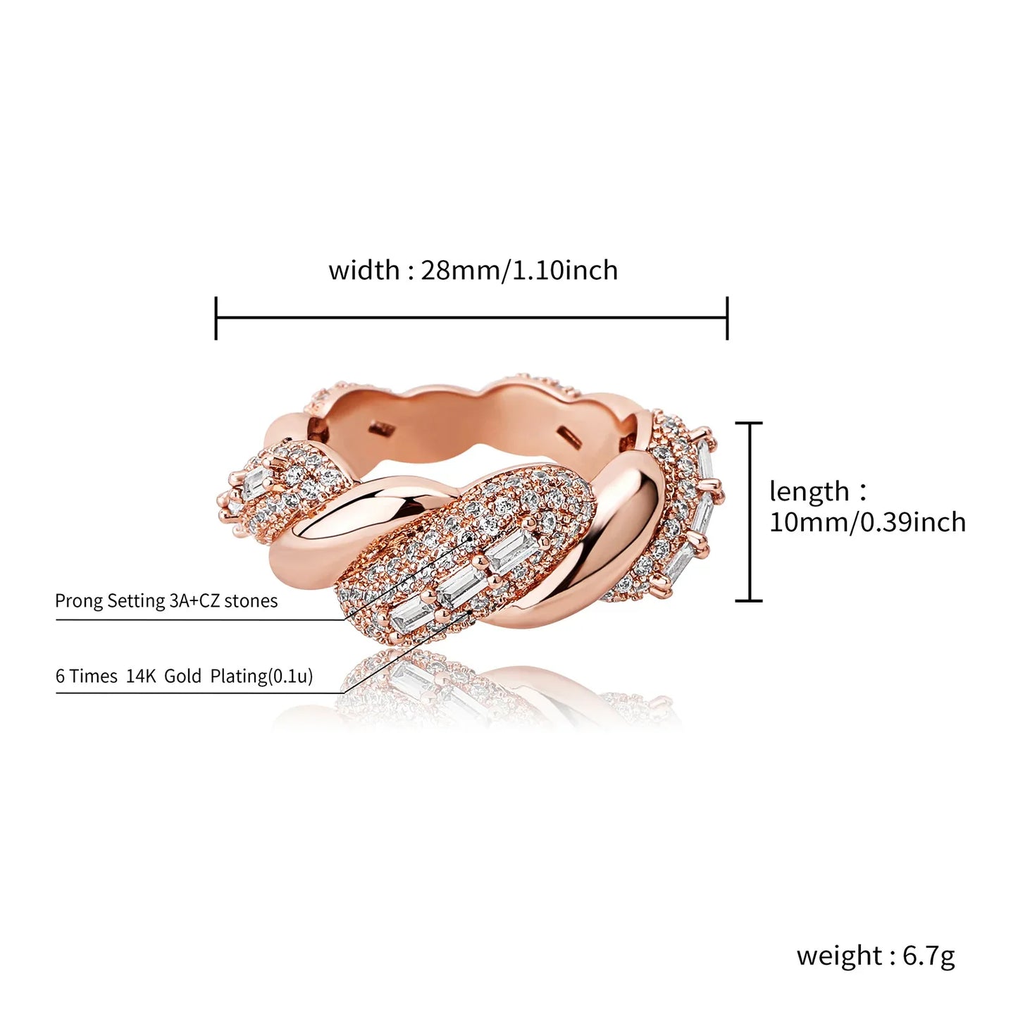 Twisted Rope Thorn Ring | Iced Out Micro-Pave Band | Caratix