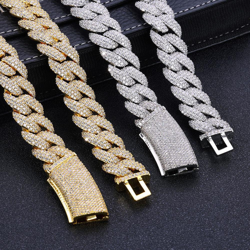 18mm Three-Row Cuban Chain Necklace with Zircon Stones - CaratixJewelry