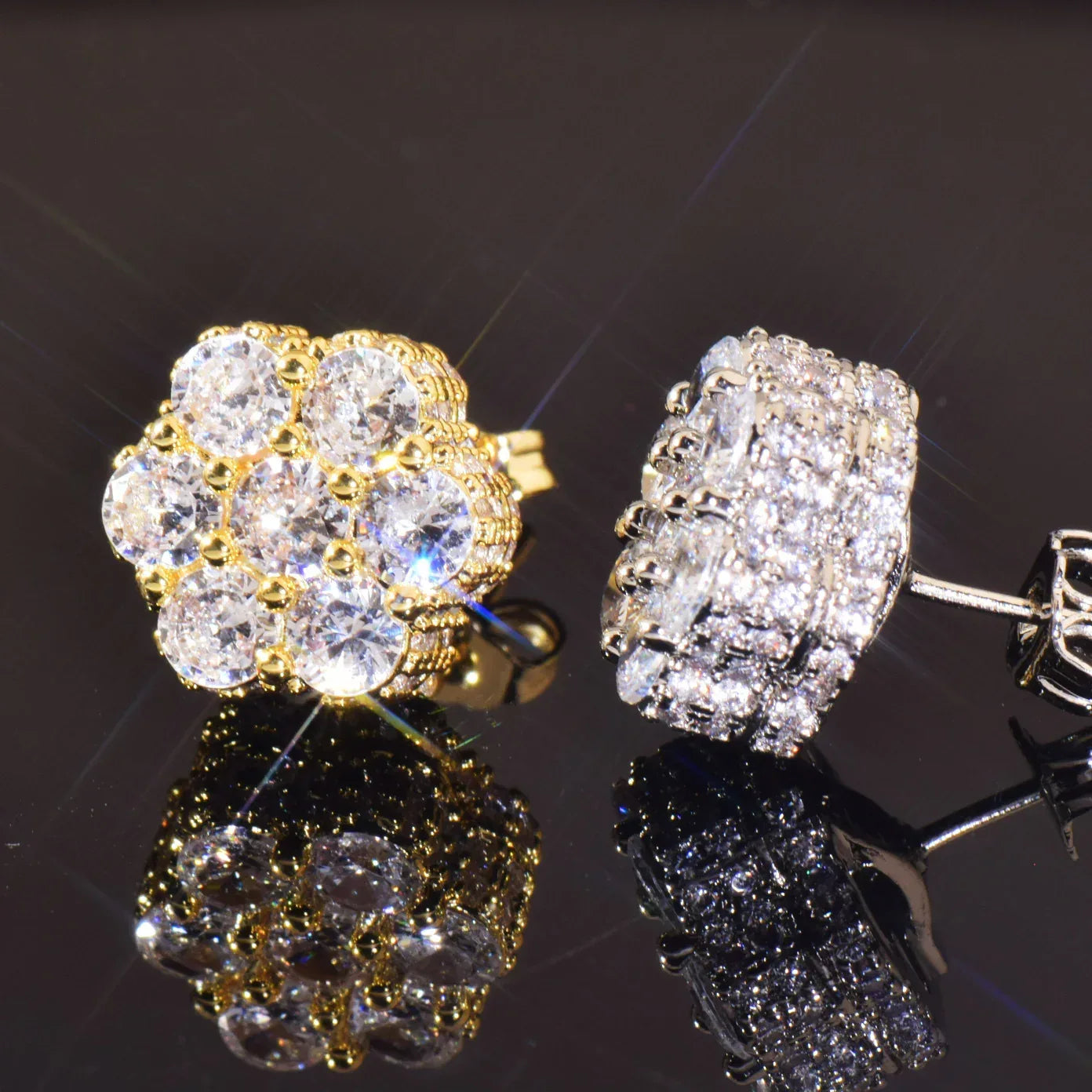 Round Zircon Stud Earrings with 925 Silver Needle | Iced Out Copper Earrings for Men & Women | Caratix Jewelry - CaratixJewelry