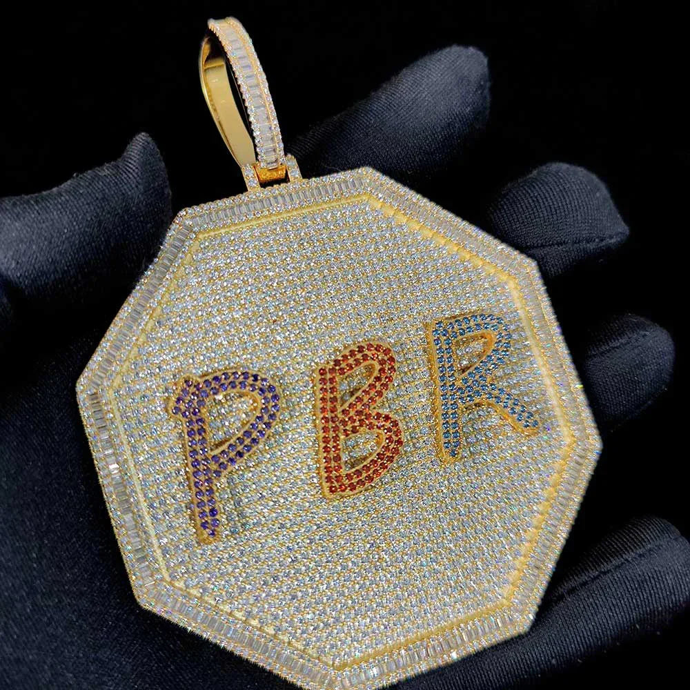 Octagon-Shaped Letter Pendant Necklace with Zircon Stones and Detailing for Men | Caratix Jewelry - CaratixJewelry