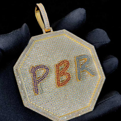 Octagon-Shaped Letter Pendant Necklace with Zircon Stones and Detailing for Men | Caratix Jewelry - CaratixJewelry