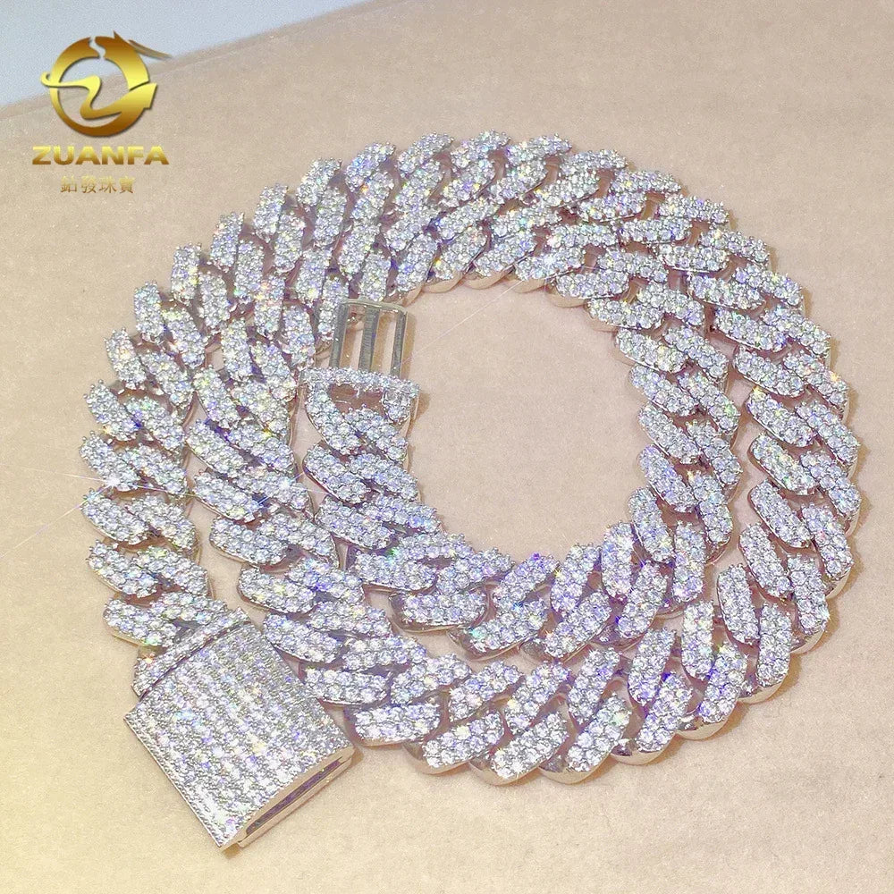12.6mm Double-Row Moissanite Cuban Link | S925 Silver Men’s Hip Hop Chain - CaratixJewelry