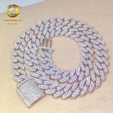12.6mm Double-Row Moissanite Cuban Link | S925 Silver Men’s Hip Hop Chain - CaratixJewelry