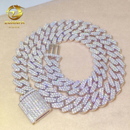 12.6mm Double-Row Moissanite Cuban Link | S925 Silver Men’s Hip Hop Chain - CaratixJewelry