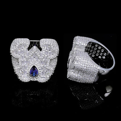 Blue Teardrop Gem Letter Ring Zircon for Men | Caratix Jewelry - CaratixJewelry