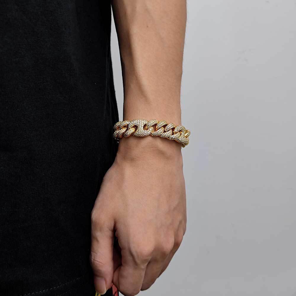 15mm Cuban Link Bracelet Pig Nose & Bubble Zircon - CaratixJewelry