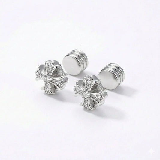 Vintage Iced Out Cross Magnetic Earrings - Retro Hip Hop Style