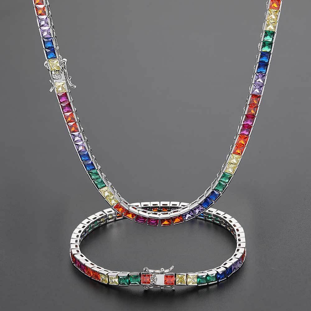 4mm Color Tennis Chain Square Zircon Hip Hop Jewelry Necklace | Caratix Jewelry - CaratixJewelry
