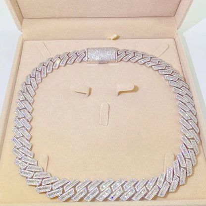18mm Moissanite Cuban Link Necklace & Bracelet | S925 Silver Iced Out Hip Hop Jewelry - CaratixJewelry