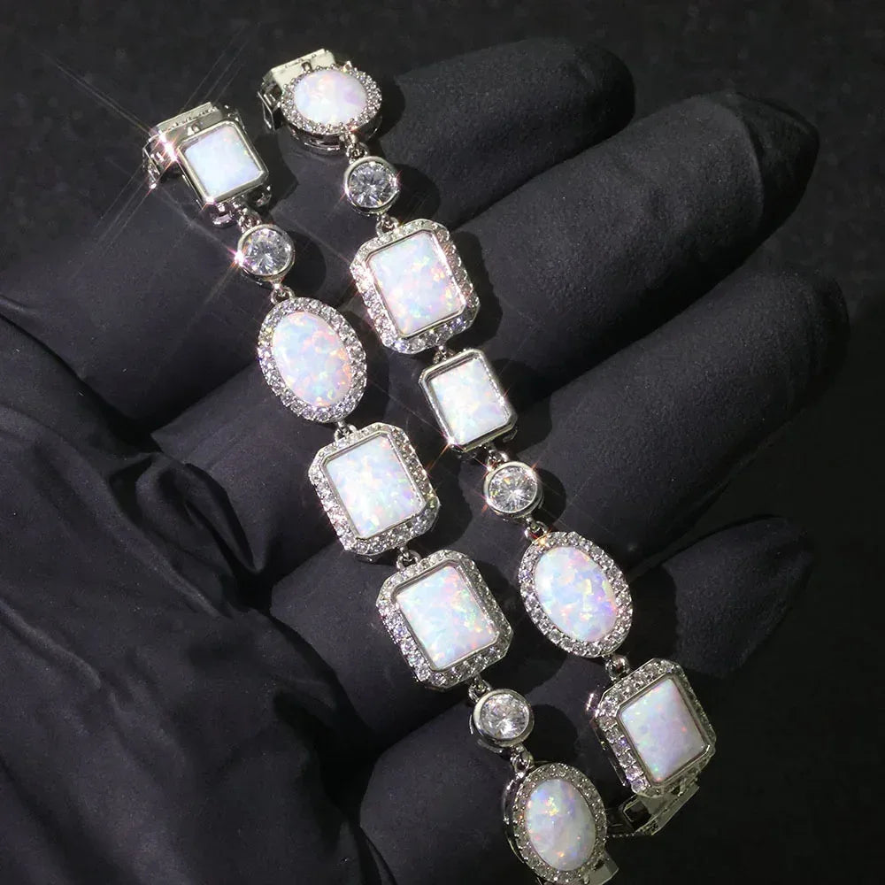 10mm Opal Style Necklace Gemstone Chain Hip Hop Jewelry | Caratix Jewelry - CaratixJewelry