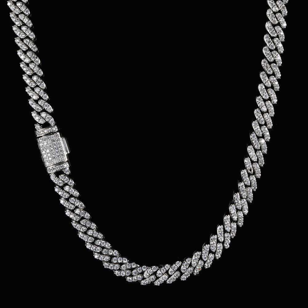 8mm Single Row Cuban Chain Necklace with Full Zircon Stones for Men | Caratix Jewelry - CaratixJewelry