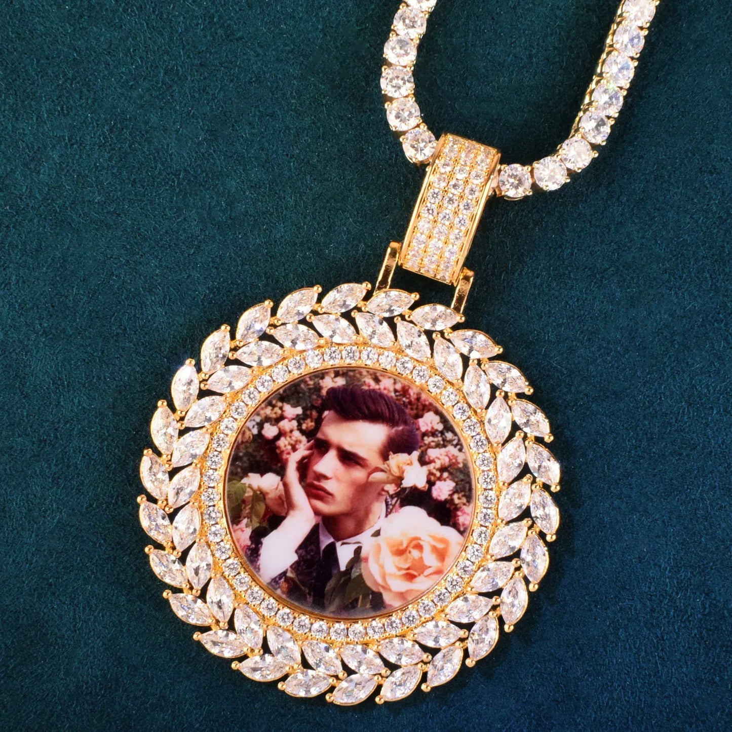 Marquise CZ Photo Pendant Necklace | Iced Out DIY Custom Picture Hip Hop Jewelry - CaratixJewelry