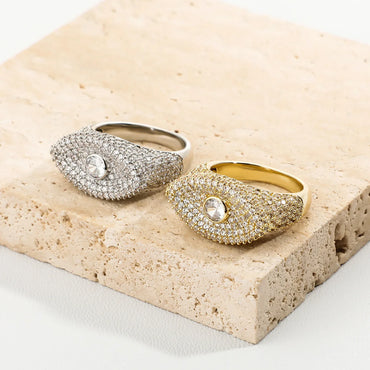 Iced Out Evil Eye Ring | 3D Sculpted Protection Motif Band | Caratix
