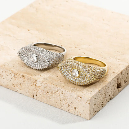 Iced Out Evil Eye Ring | 3D Sculpted Protection Motif Band | Caratix