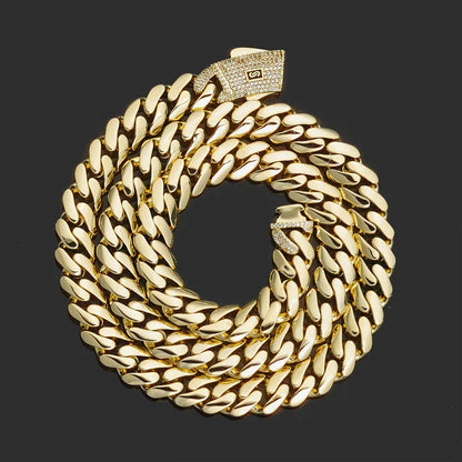 Polished Cuban Chain Necklace 14K Gold Tone Hip Hop Jewelry for Men | Caratix Jewelry - CaratixJewelry
