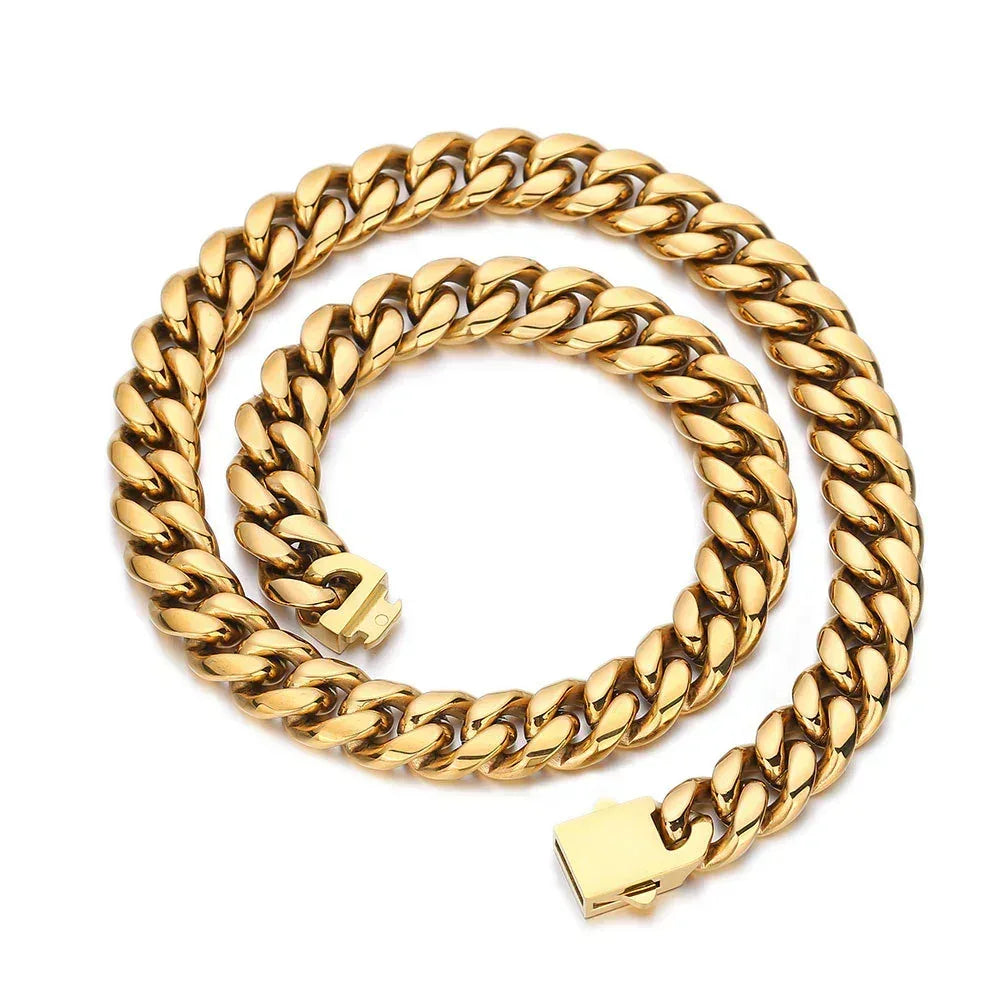 Polished Miami Cuban Chain Necklace with Flip Clasp Titanium Steel for Men | Caratix Jewelry - CaratixJewelry