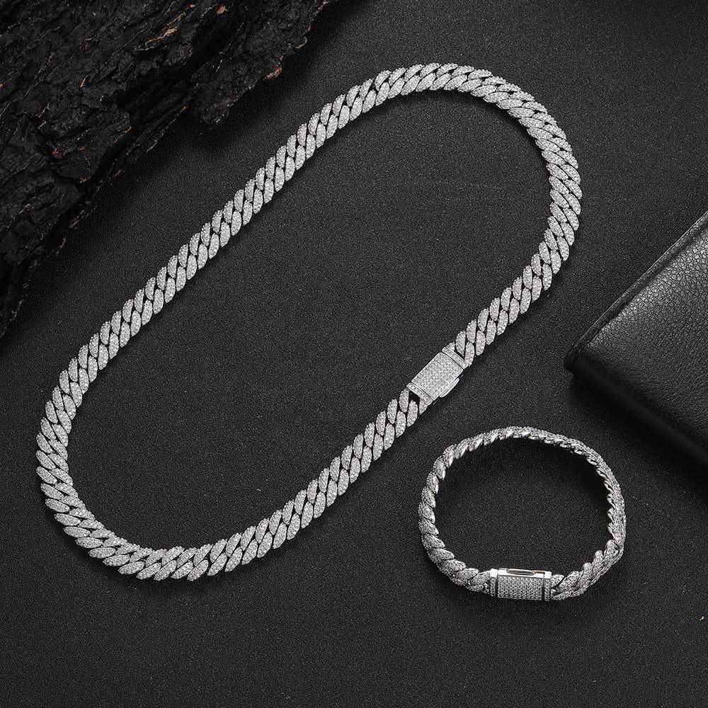 10mm Double Row Cuban Chain Necklace with Zircon for Men | Caratix Jewelry - CaratixJewelry