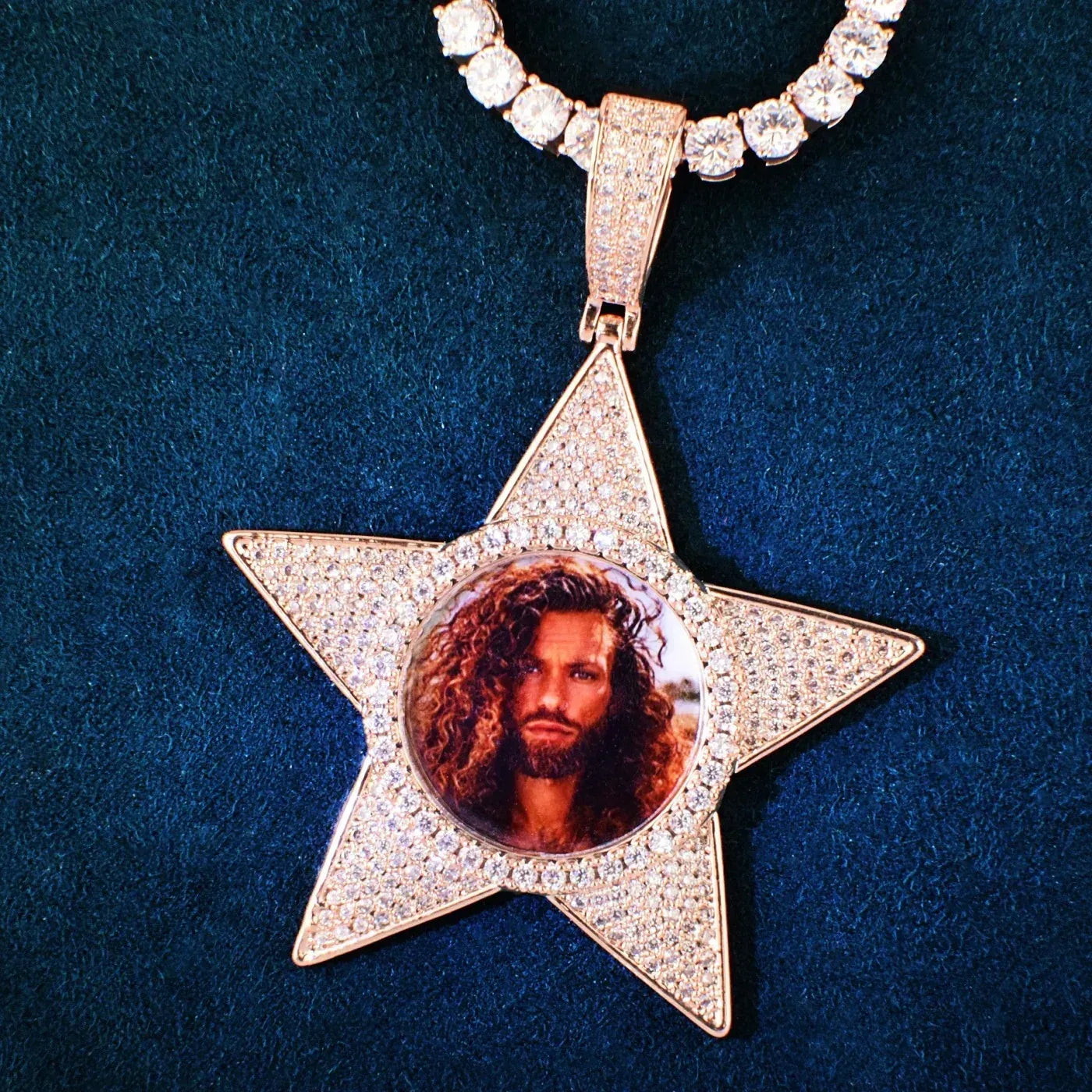Star Photo Pendant Necklace | Epoxy CZ DIY Custom Picture Hip Hop Jewelry - CaratixJewelry
