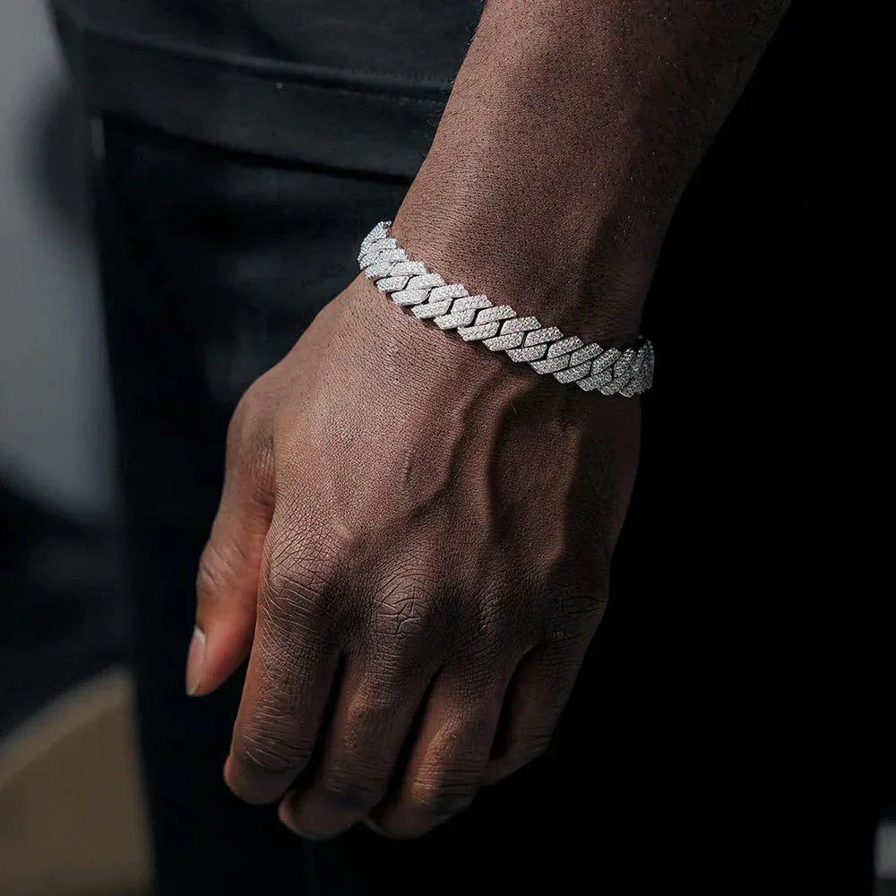12mm Double Row Cuban Chain Bracelet Zircon - CaratixJewelry