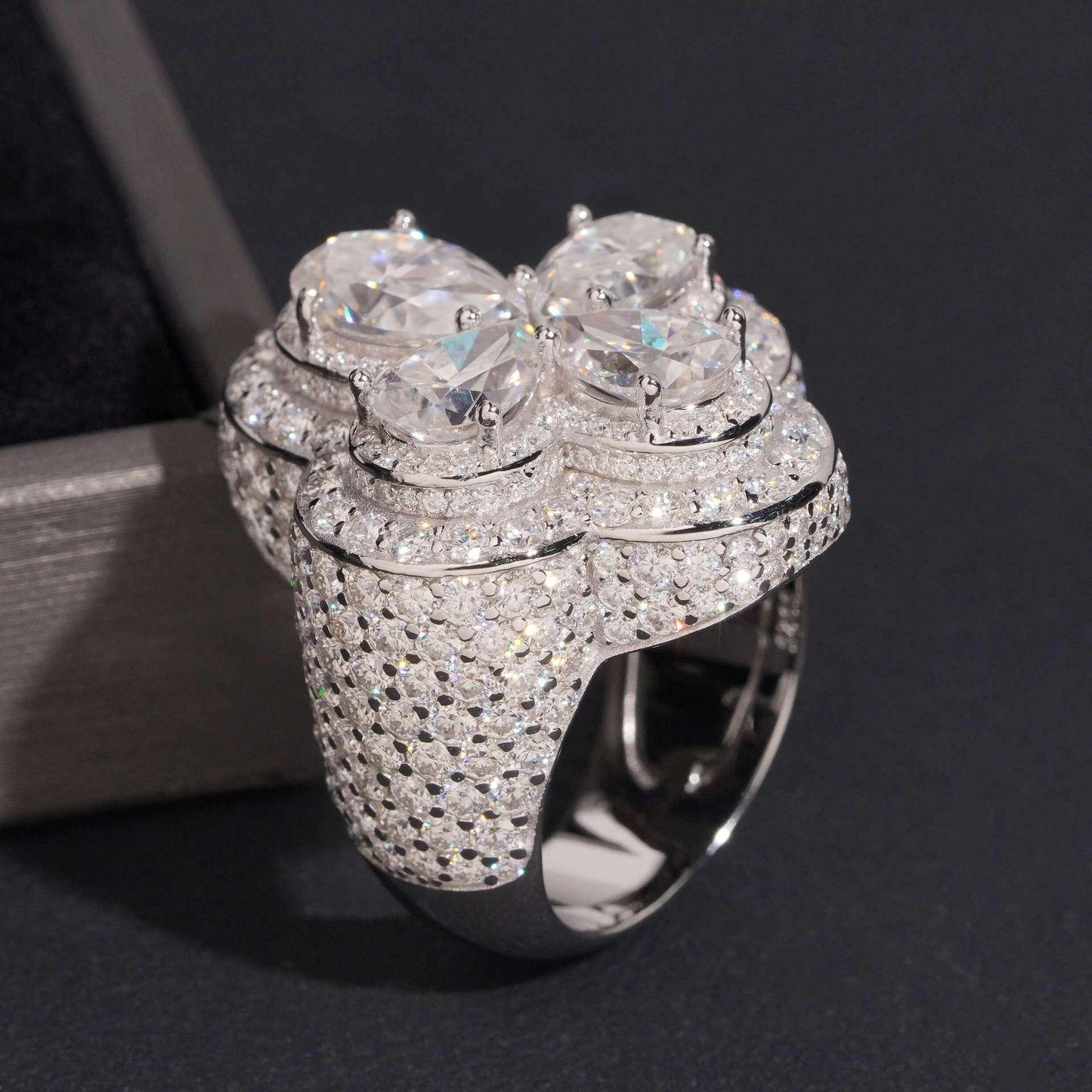 Flower Moissanite Men’s Ring | S925 Silver Luxury Iced Out Hip Hop Jewelry - CaratixJewelry