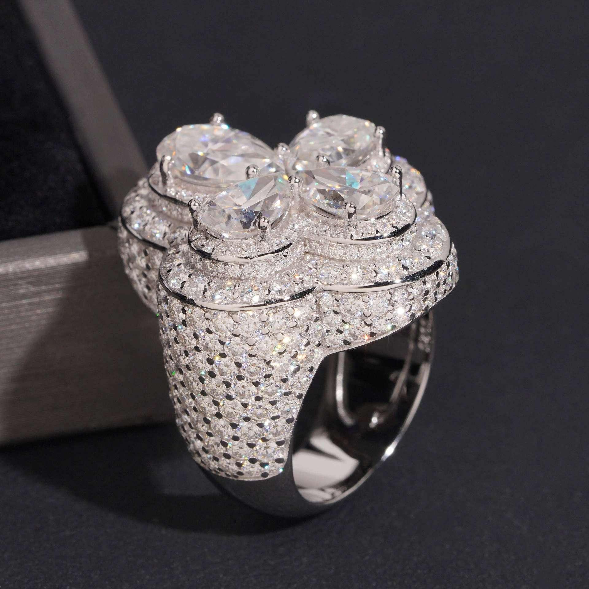Flower Moissanite Men’s Ring | S925 Silver Luxury Iced Out Hip Hop Jewelry - CaratixJewelry