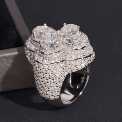 Flower Moissanite Men’s Ring | S925 Silver Luxury Iced Out Hip Hop Jewelry - CaratixJewelry