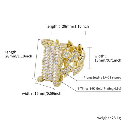 Iced Out Cuban Link Ring | Rectangular Zirconia Men's Band | Caratix