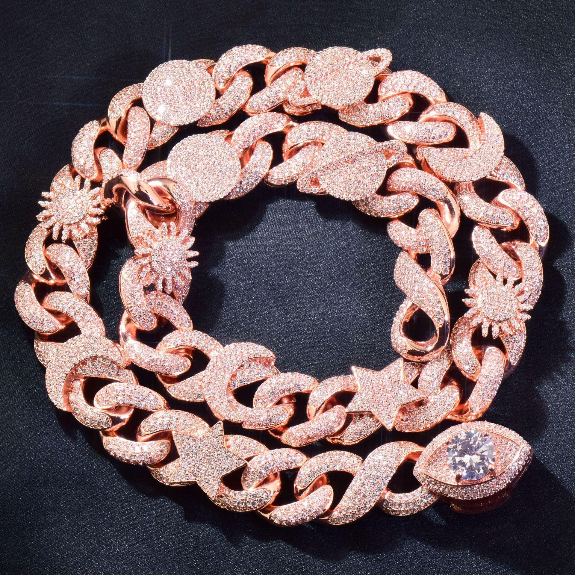 Star Moon Eye Clasp Cuban Chain Necklace with Copper & Zircon | Hip Hop Jewelry | Caratix Jewelry - CaratixJewelry