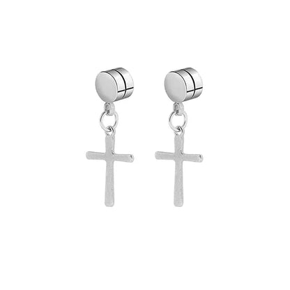 Womens Stainless Steel Cross Dangle Magnetic Earrings | Caratix